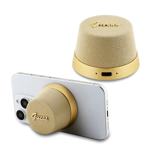 Cassa Portatile Bluetooth Guess Stand Magnetico Script Metallo, 3W, Dorata