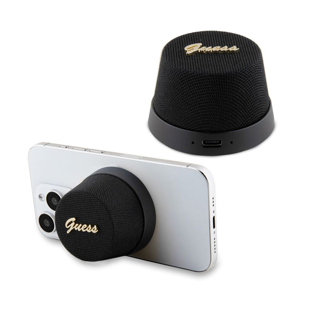 Cassa Portatile Bluetooth Guess Stand Magnetico Script Metallo, 3W, Nera