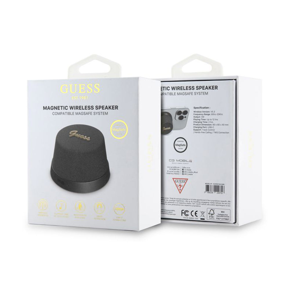 Cassa Portatile Bluetooth Guess Stand Magnetico Script Metallo, 3W, Nera
