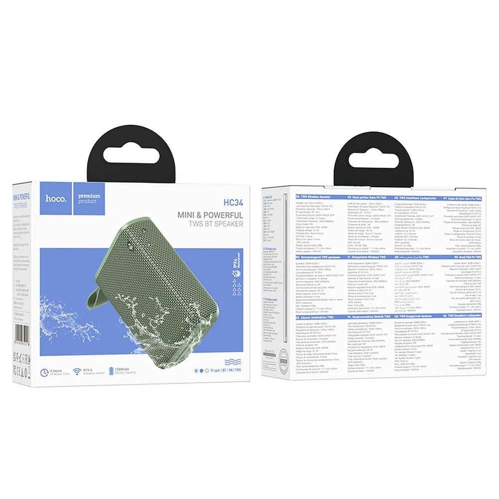 Cassa Portatile Bluetooth HOCO HC34, 5W, TWS, Impermeabile, Verde