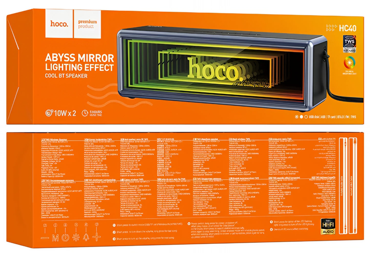 Cassa Portatile Bluetooth HOCO HC40, 2 x 10W, TWS, RGB, Nera