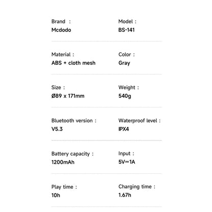 Cassa Portatile Bluetooth McDodo BS-1410, 2 x 5W, RGB, Impermeabile, Nera
