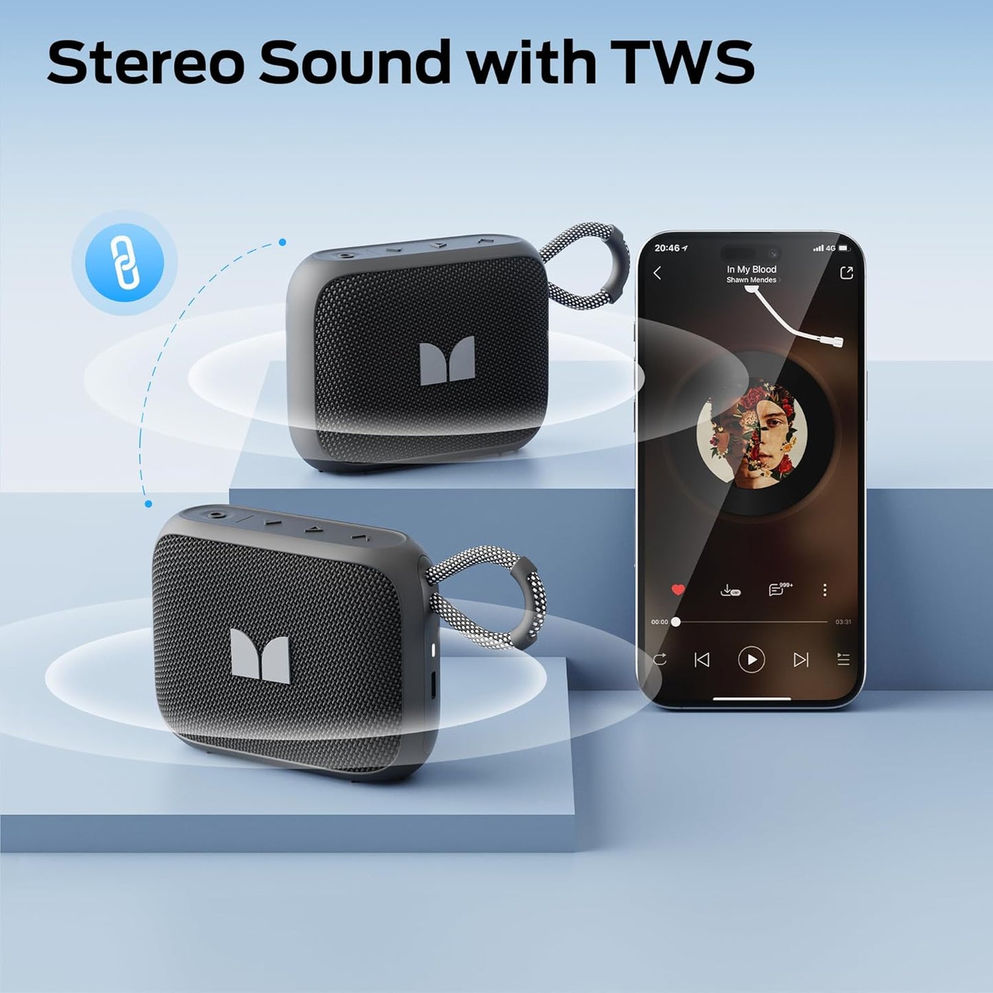 Tragbarer Bluetooth-Lautsprecher Monster S520, 5W, TWS, RGB, wasserdicht, schwarz