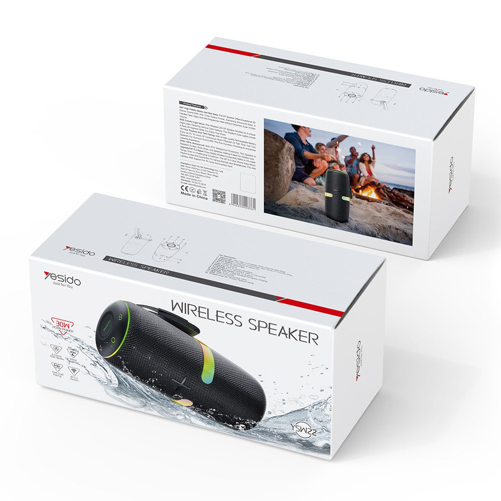 Enceinte Portable Bluetooth Yesido YSW22, 30W, RGB, Étanche, Noire