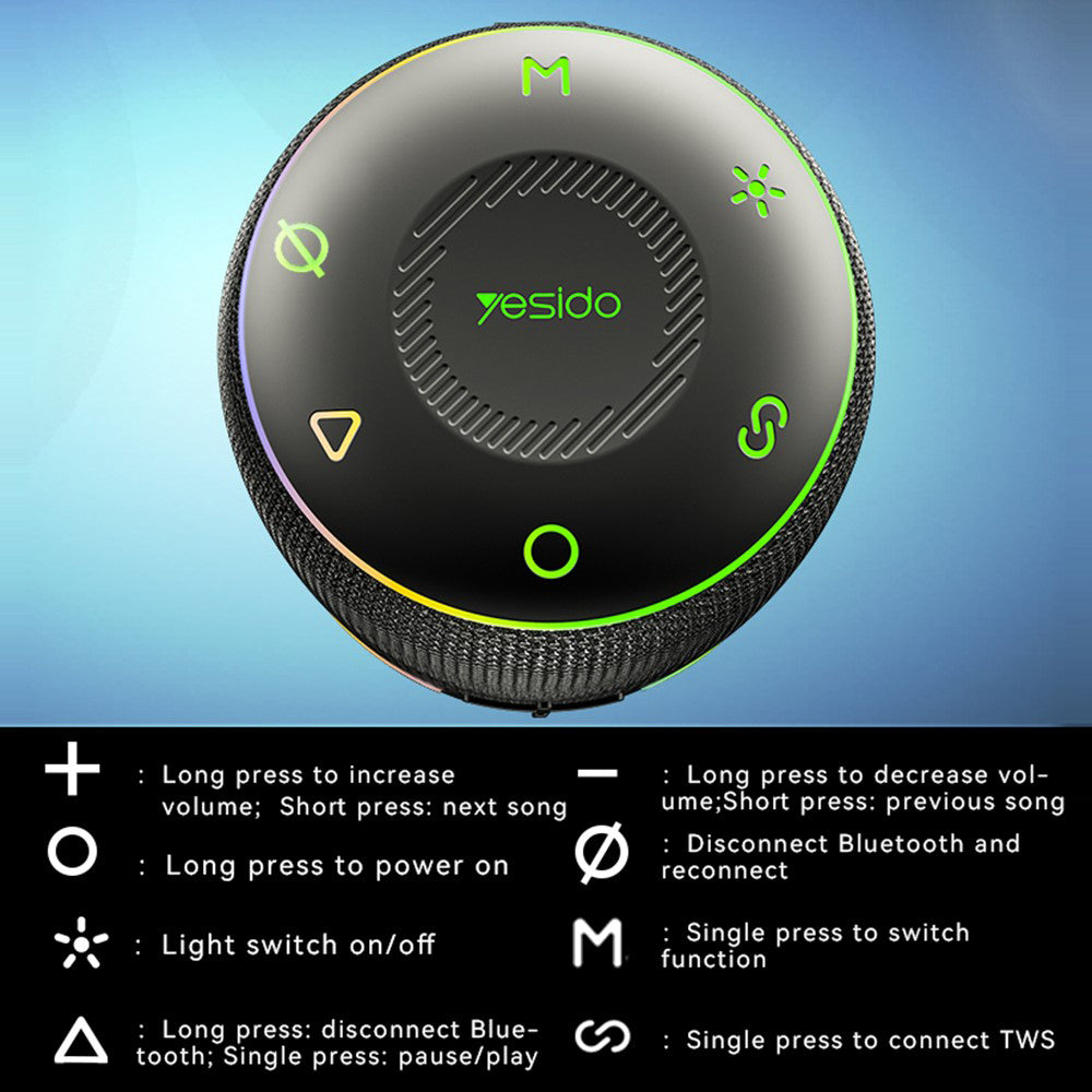 Enceinte Portable Bluetooth Yesido YSW22, 30W, RGB, Étanche, Noire