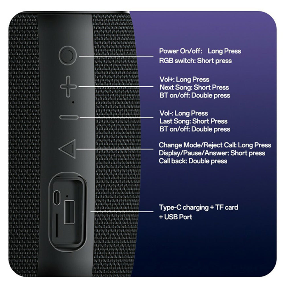 Cassa Portatile Bluetooth Yesido YSW39, 20W, TWS, RGB, Nera