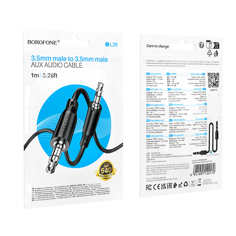 3,5-mm-Audiokabel - 3,5 mm Borofone BL26 Standard, 1 m, Schwarz