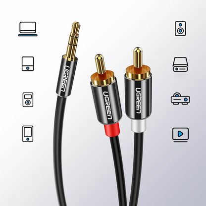 Audio-Kabel 3.5mm - 2 x RCA UGREEN AV116, 1.5m, Schwarz
