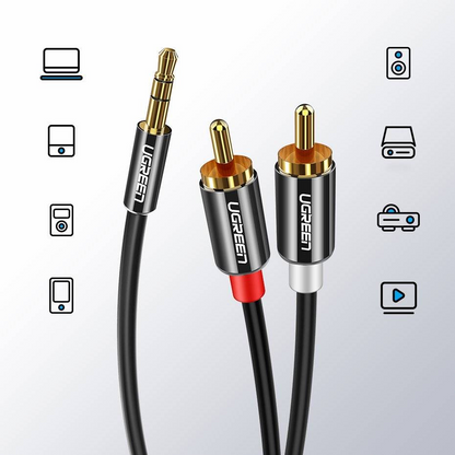 Câble Audio 3.5mm - 2 x RCA UGREEN AV116, 2m, Noir