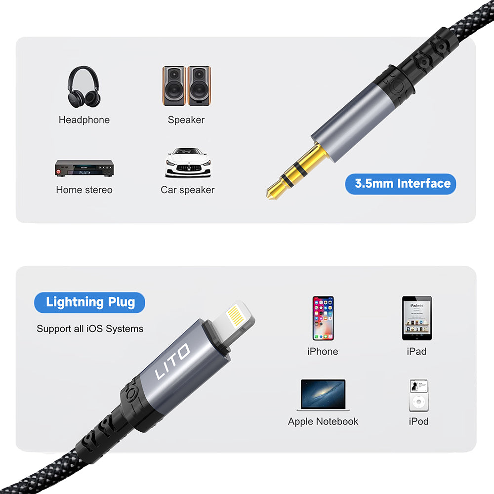 Câble Audio Lightning - 3.5mm Lito LA01L, 1m, Noir