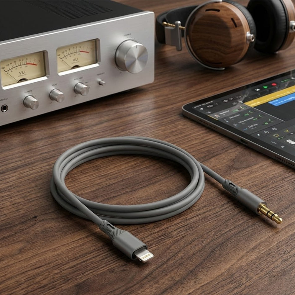Cavo Audio Lightning - 3.5mm Techsuit AC5 SoundFlex, 1m, Grigio