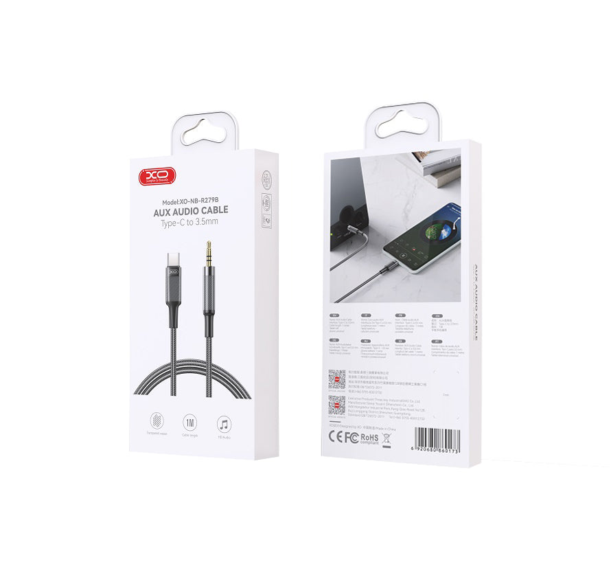 Audio-Kabel USB-C - 3,5mm XO Design NB-R279B, 1m, Schwarz