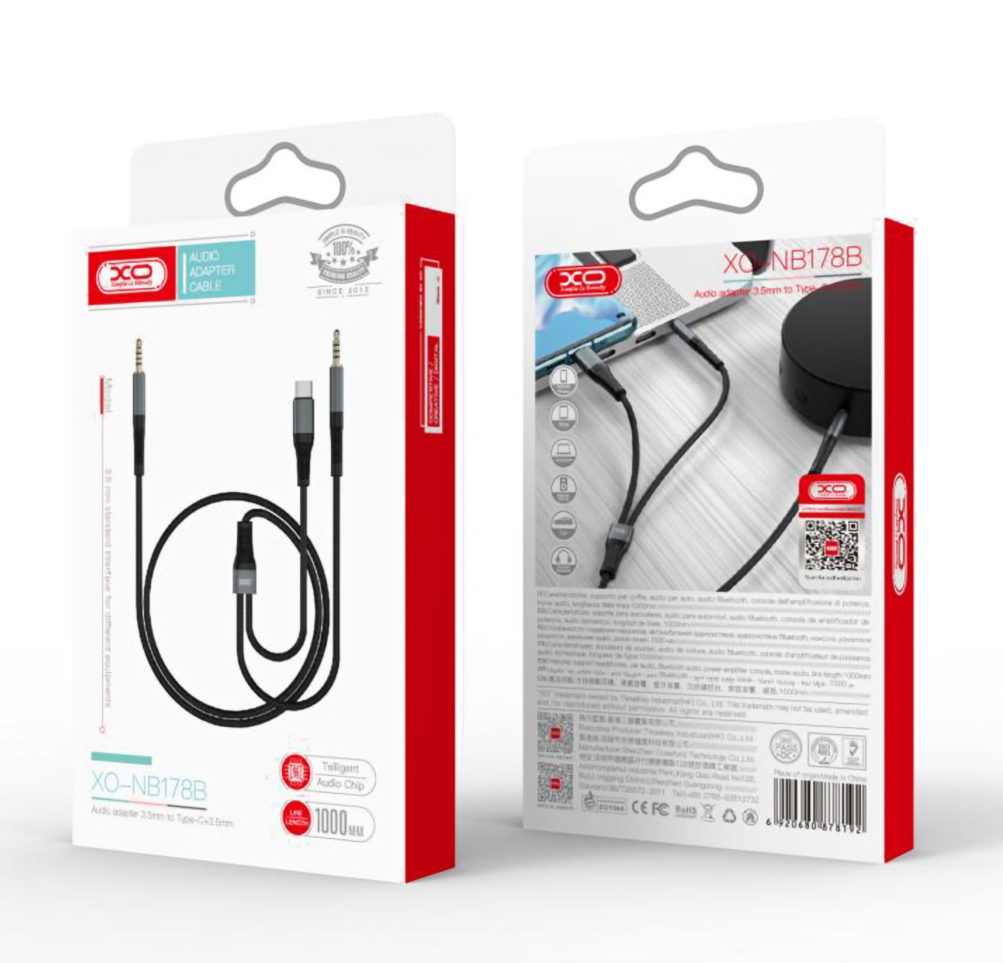 Cavo Audio USB-C / 3.5mm - 3.5mm XO Design NB178B, 1m, Nero