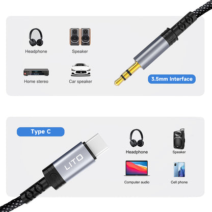 Câble Audio USB-C - 3.5mm Lito LA01T, 1m, Noir