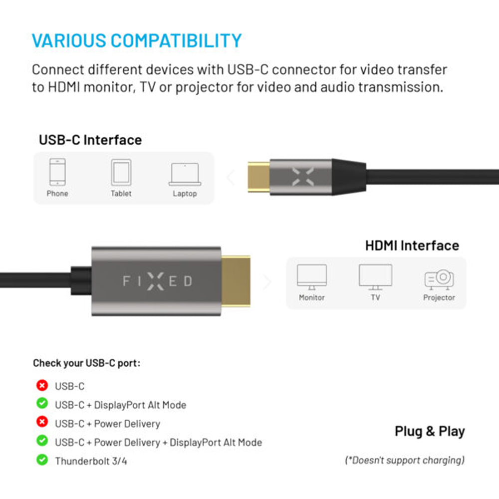 Cavo Audio e Video USB-C - HDMI Fisso, 2m, Grigio