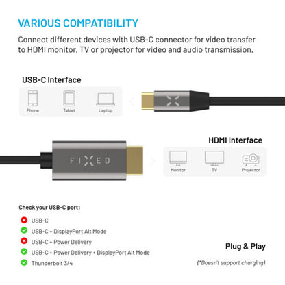 Cavo Audio e Video USB-C - HDMI Fisso, 2m, Grigio