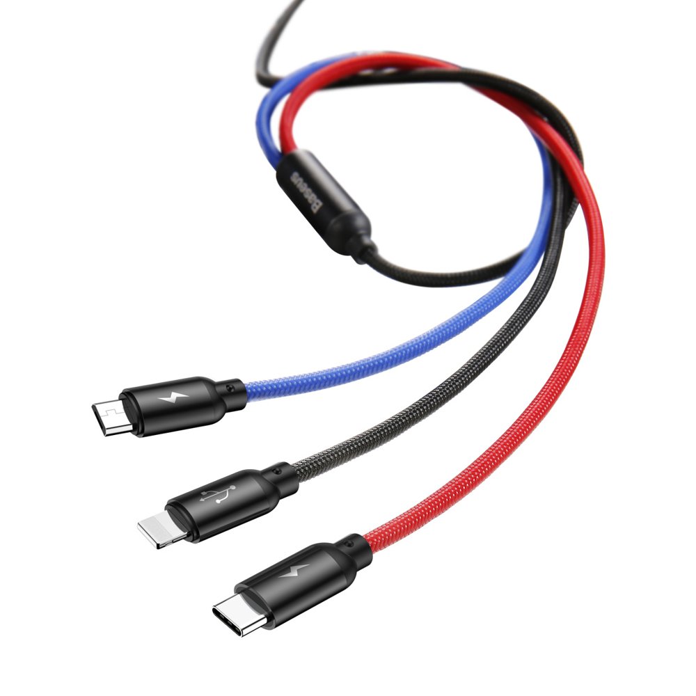 Cavo di Ricarica USB-A - Lightning / microUSB / USB-C Baseus Colors 3in1, 20W, 1.2m, Nero CAMLT-BSY01