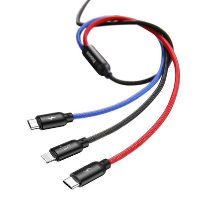Cavo di Ricarica USB-A - Lightning / microUSB / USB-C Baseus Colors 3in1, 20W, 1.2m, Nero CAMLT-BSY01