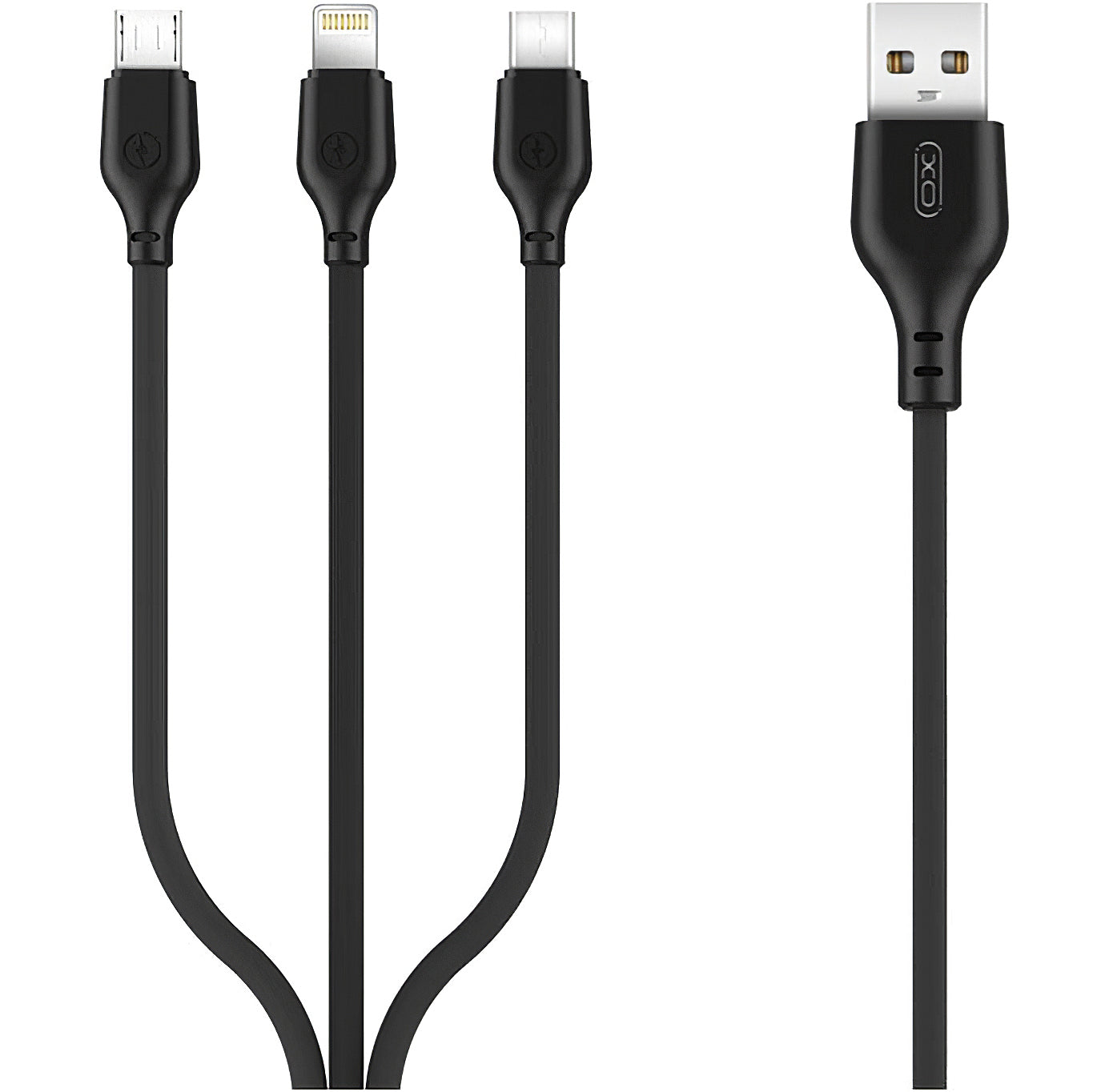 Ladekabel USB-A - Lightning / microUSB / USB-C XO Design NB103 3in1, 10W, 1m, Schwarz