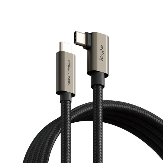 Câble de Données et de Charge USB-C - USB-C Ringke 2X2 Angled, 240W, 2m, Noir