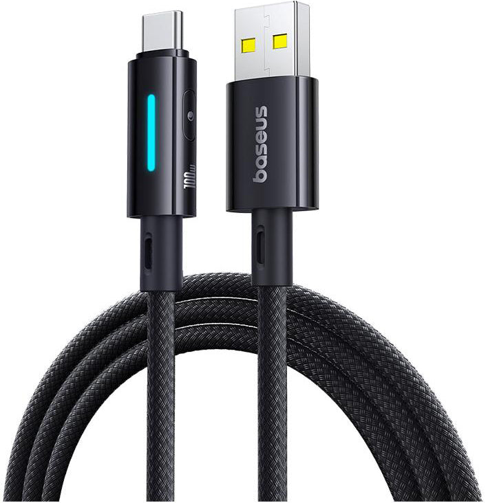 Câble de Données et de Charge USB-A - USB-C Baseus Lit Button Control, 100W, 1m, Noir P10379002121-00
