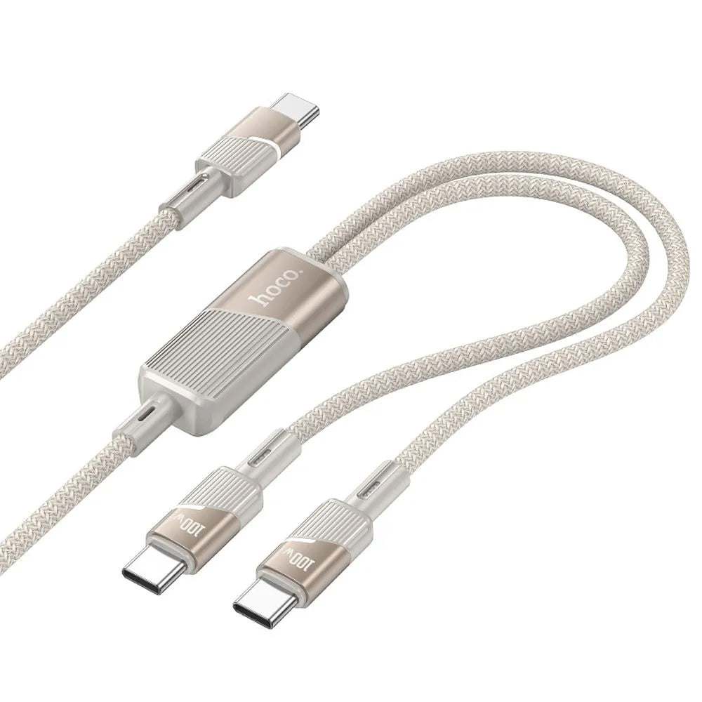 USB-C Data and Charging Cable - 2 x USB-C HOCO U139 2in1, 100W, 1.2m, Gold