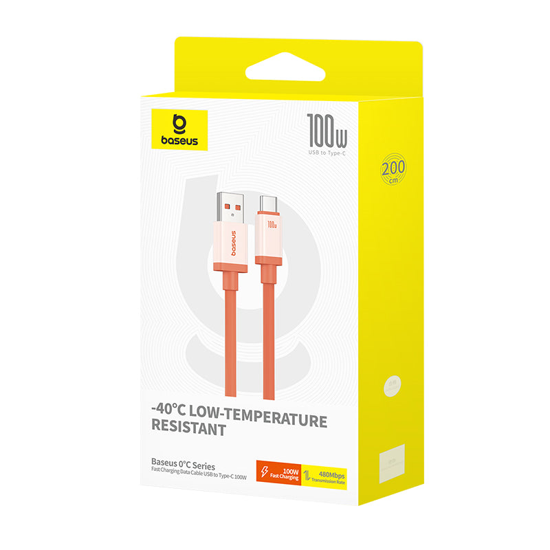Câble de Données et de Charge USB-A - USB-C Baseus Zero Degree Series, 100W, 2m, Rouge