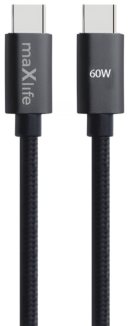 Câble de Données et de Charge USB-C - USB-C MaXlife MXUC-12, 60W, 1m, Noir