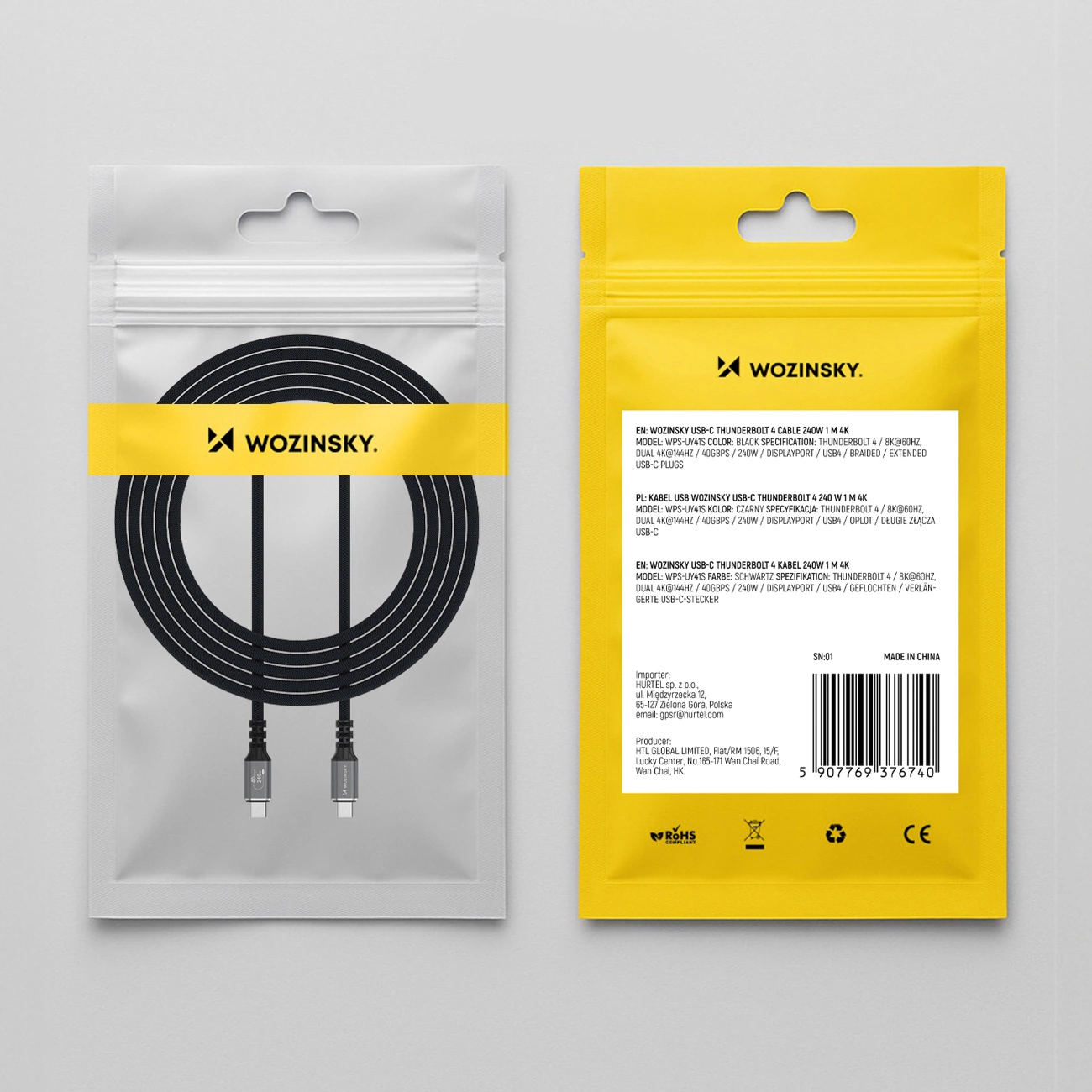 Cavo Dati e Ricarica USB-C - USB-C WZK WPS-UY42S, 240W, 2m, Nero