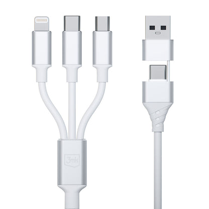 Câble de Chargement USB-A / USB-C - Lightning / microUSB / USB-C 3MK Hyper 3in1, 12W, 1.5m, Blanc