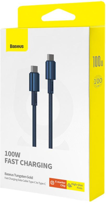 Câble de Données et de Charge USB-C - USB-C Baseus Tungsten Gold, 100W, 2m, Bleu Marine P10319800321-04