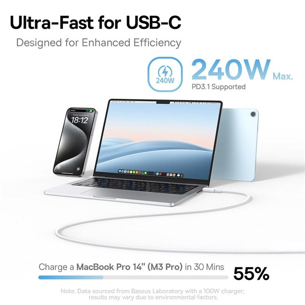 Câble de Données et de Charge USB-C - USB-C Baseus PicoGo, 240W, 1m, Bleu P10376800311-00