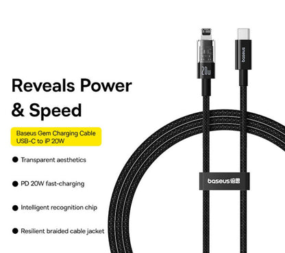 Câble de Données et de Charge USB-C - Lightning Baseus Gem, 20W, 2m, Noir P10373001111-01