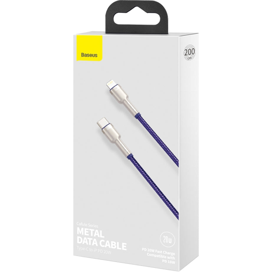 Câble de Données et de Charge USB-C - Lightning Baseus Cafule Metal Series, 20W, 2m, Mauve CATLJK-B05