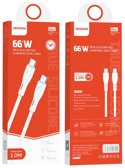 USB-C Daten- und Ladekabel - USB-C Sendem M36C, 66W, 1m, Weiß