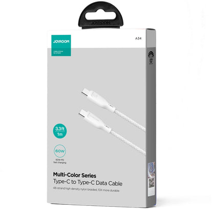 Câble de Données et de Charge USB-C - USB-C Joyroom Multi-Color S-A34, 60W, 1m, Blanc
