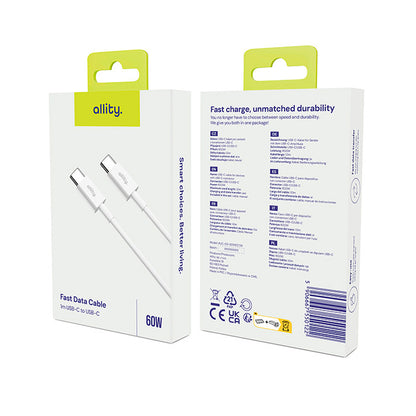 Câble de Données et de Charge USB-C - USB-C Allity. AUC-03, 100W, 2m, Blanc