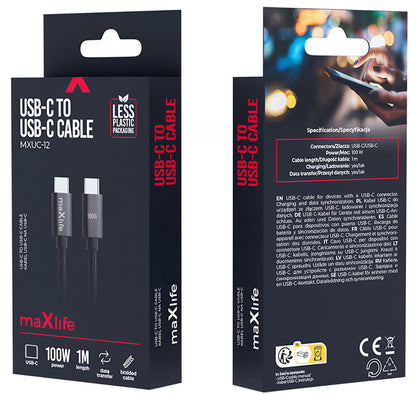 Cavo Dati e Ricarica USB-C - USB-C MaXlife MXUC-12, 100W, 1m, Nero