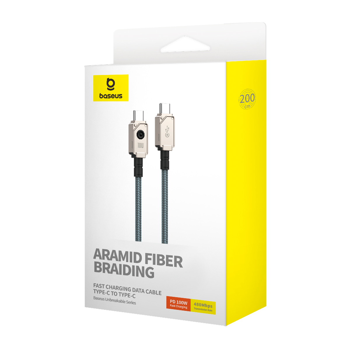 Daten- und Ladekabel USB-C - USB-C Baseus Unbreakable, 100W, 2m, Weiß P10355800221-01