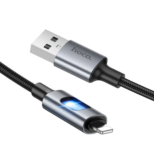Câble de Données et de Charge USB-A - Lightning HOCO U144 Led, 18W, 1.2m, Noir