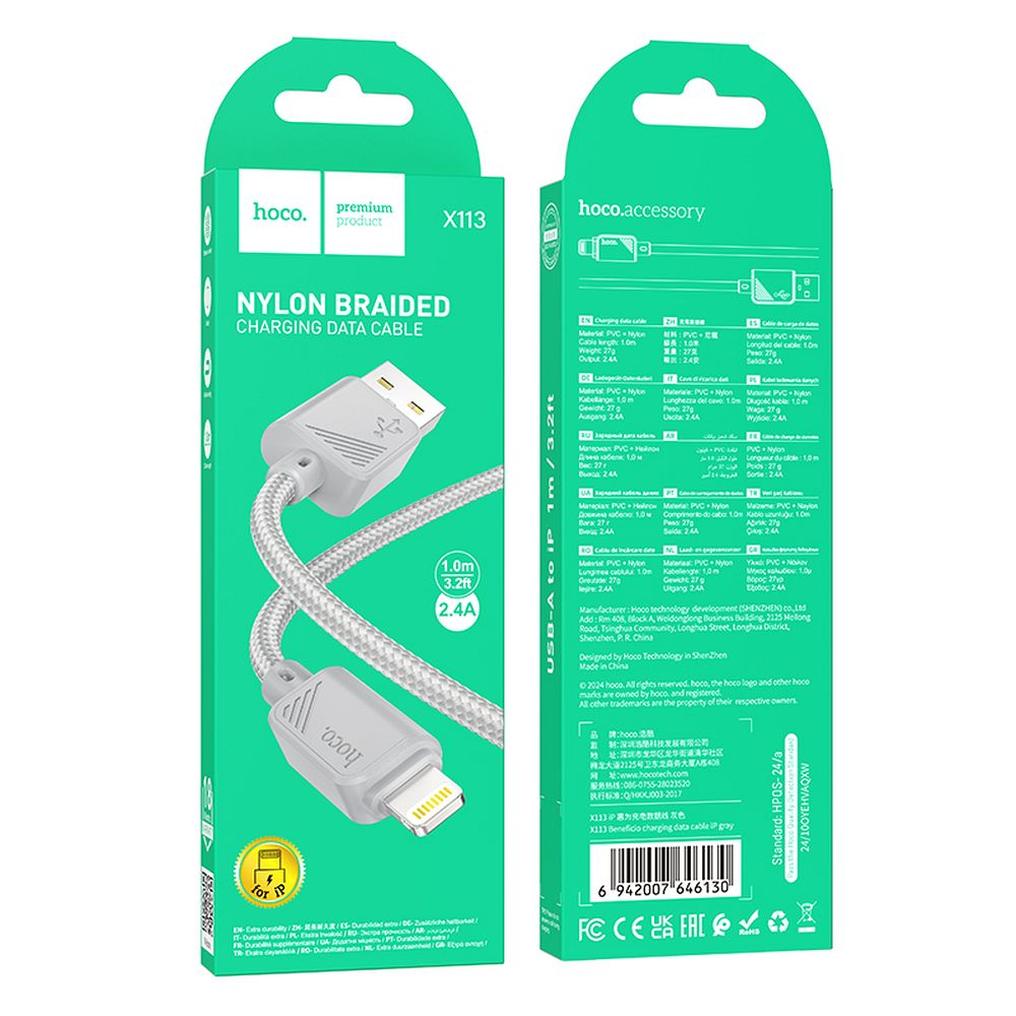 Daten- und Ladekabel USB-A - Lightning HOCO X113, 18W, 1m, Grau