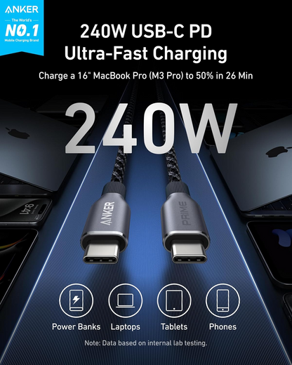 Cavo dati e ricarica USB-C - USB-C Anker Prime, 240 W, 0,9 m, Nero A88E2011