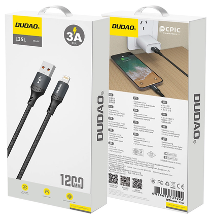 Daten- und Ladekabel USB-A - Lightning Dudao L3SL, 30W, 1,2m, Schwarz