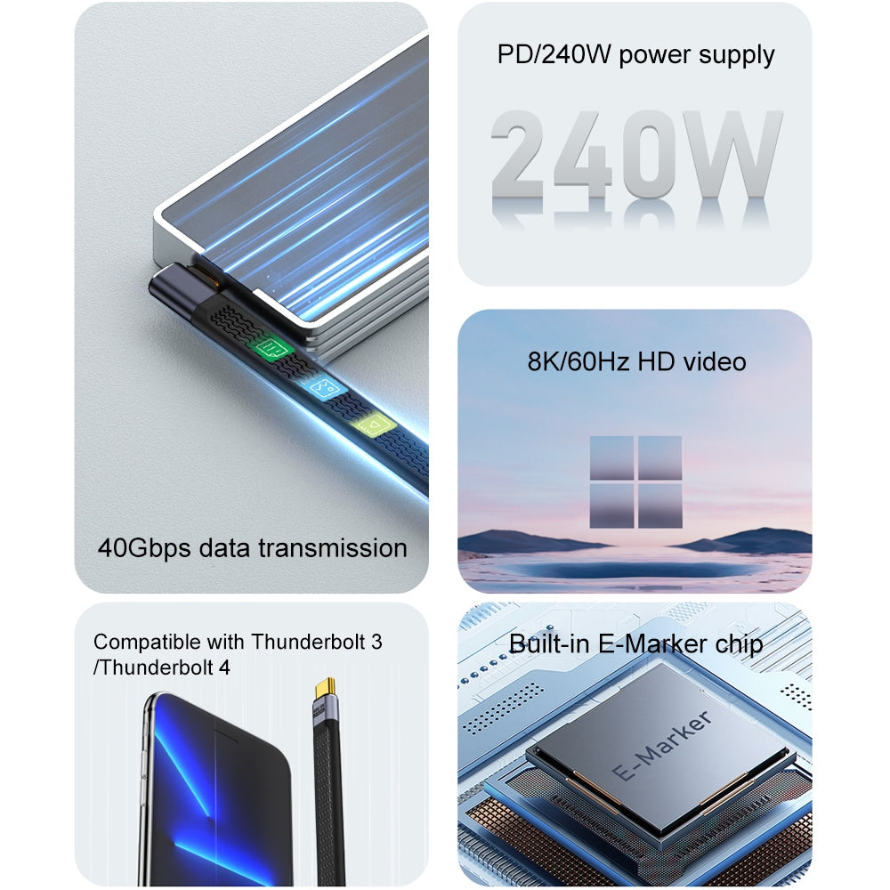 Cavo Dati e Ricarica USB-C - USB-C OEM Angled 8K Video Version 2, 240W, 0.15m, Nero