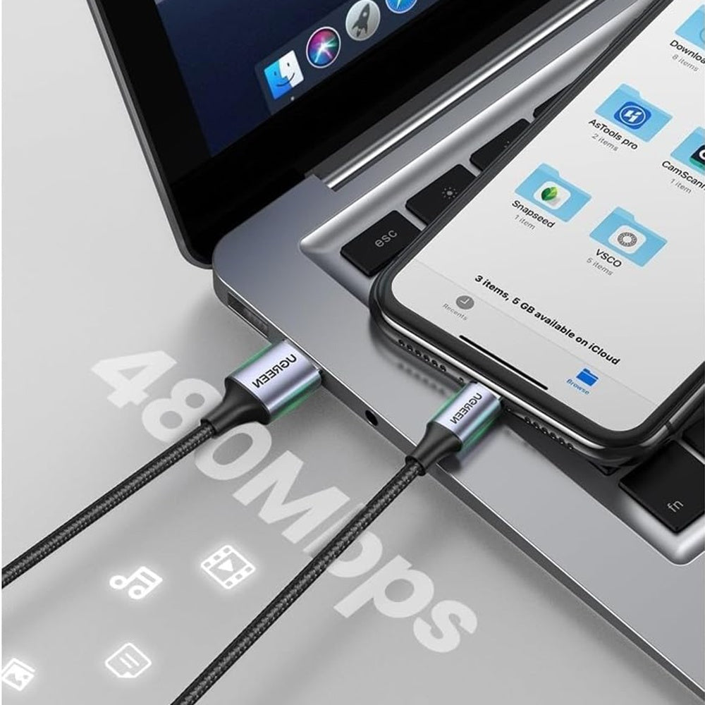 Câble de Données et de Charge USB-A - Lightning UGREEN US199, 18W, 1m, Gris