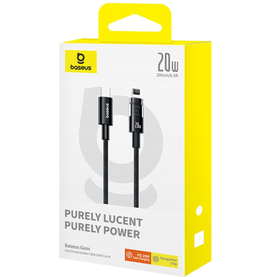 Câble de Données et de Charge USB-C - Lightning Baseus Gem, 20W, 2m, Noir P10373001111-01