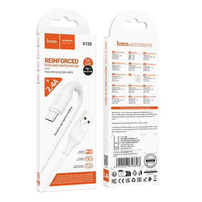 Câble de Données et de Charge USB-A - microUSB HOCO X120, 18W, 1m, Blanc