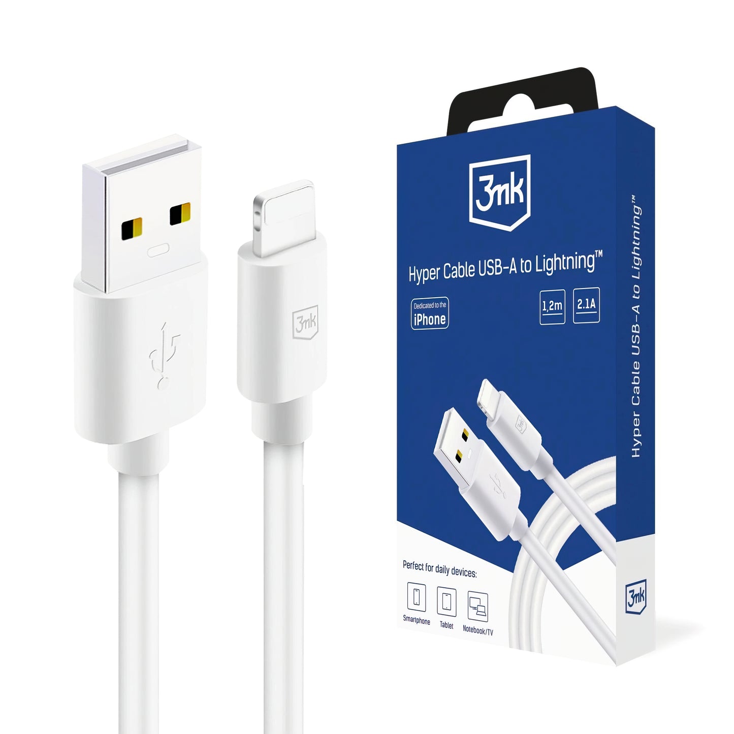 Cavo Dati e Ricarica USB-A - Lightning 3MK Hyper, 12W, 1.2m, Bianco