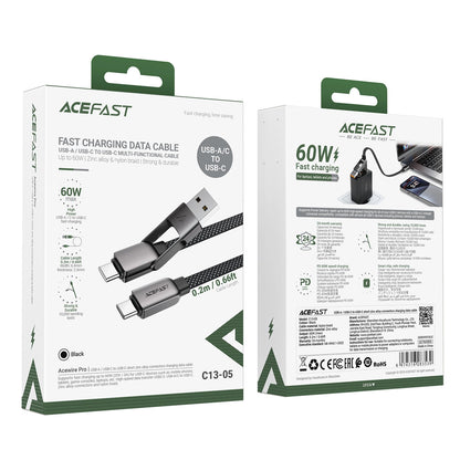 Cavo Dati e Ricarica USB-C - USB-A / USB-C Acefast C13-05, 60W, 0.2m, Nero