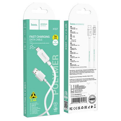 Câble de données et de charge USB-A - microUSB HOCO X107, 18W, 1m, Blanc